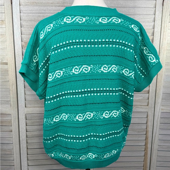 JENNIFER ADAMS Vintage Sweater 80's-90's Green/ White-M/L - Picture 2 of 2